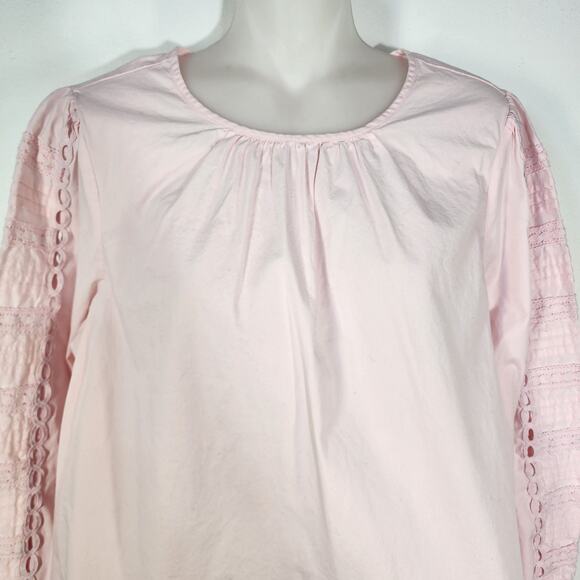 J. Crew Top Womens Size Medium Pink Cotton Poplin Puff Long Sleeve Eyelet Blouse - Picture 3 of 11